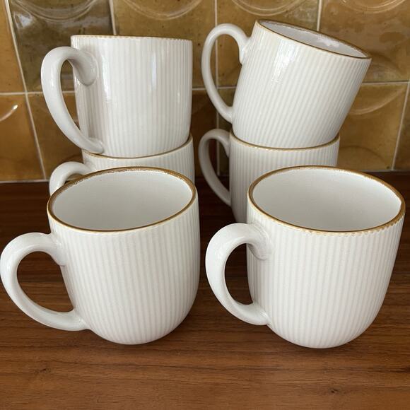 Ceramic Ribbed Reactive Glaze Coffee Mugs 12oz Set of 6 - Picture 1 of 6